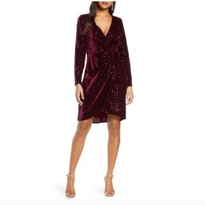 NWT Julia Jordan Wine Colored Sequin Velvet Dress Long Sleeved New Plus Size  14